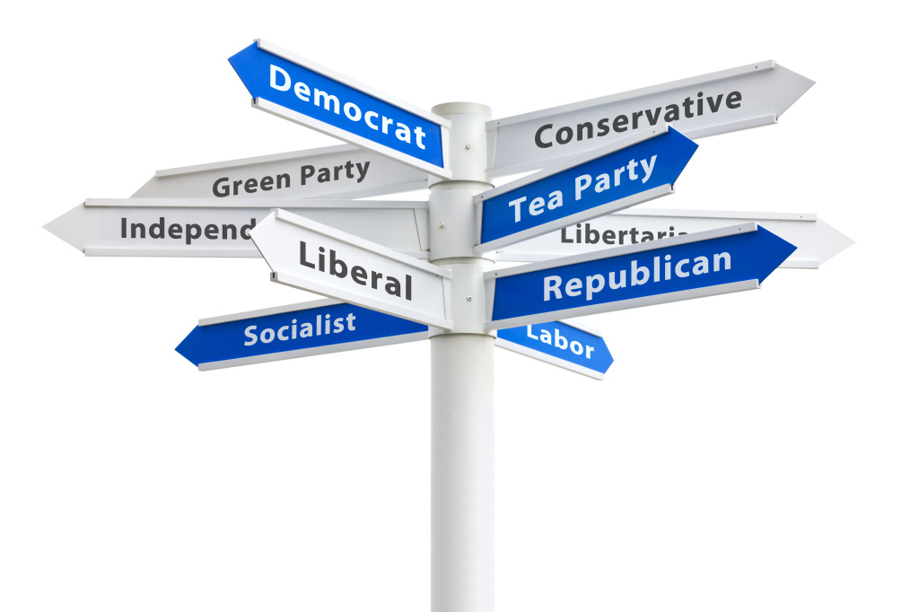 Political Parties Crossroads Sign Democrat and Republican